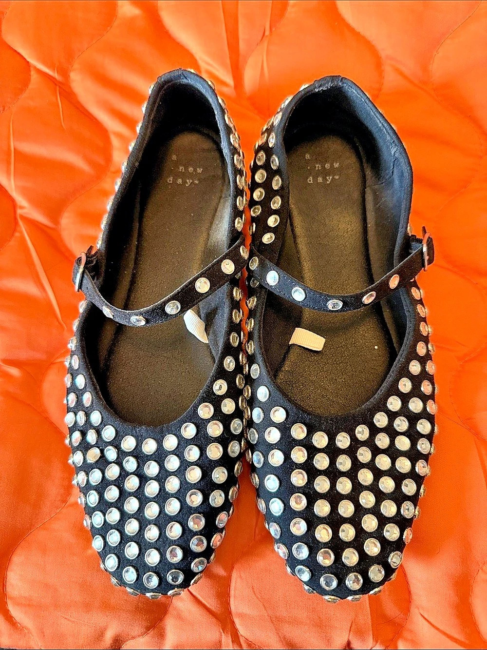 a new day Issa Rhinestone Mary Jane Ballet Flats Black